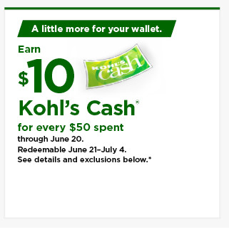 everyone gets $10 kohls cash for every $50 spent. shop now.