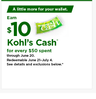 everyone gets $10 kohls cash for every $50 spent. shop now.