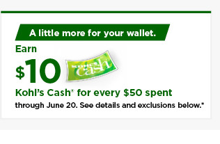 everyone gets $10 kohls cash for every $50 spent. shop now.