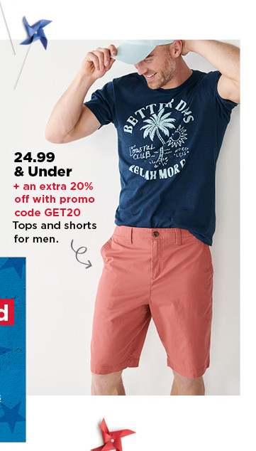 $24.99 and under tops and shorts for men. shop now.