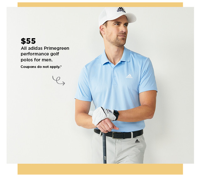 $55 adidas primegreen performance golf polos for men. shop now.