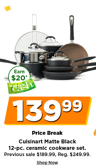 139.99 price break cuisinart matte black 12 piece ceramic cookware set. shop now.