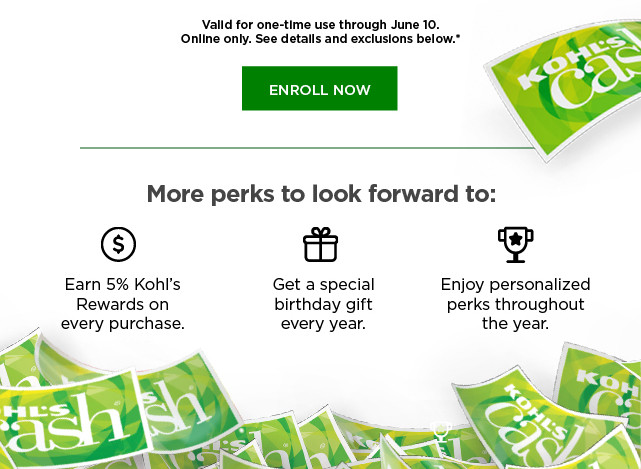 not a kohls rewards member. enroll now. then save 20% off your next purchase using promo code shown. 