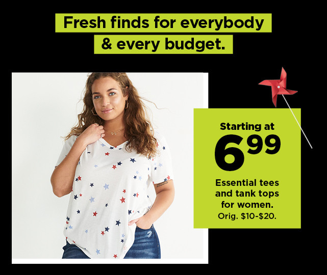 starting at 6.99 essential tees and tank tops for women. shop now.