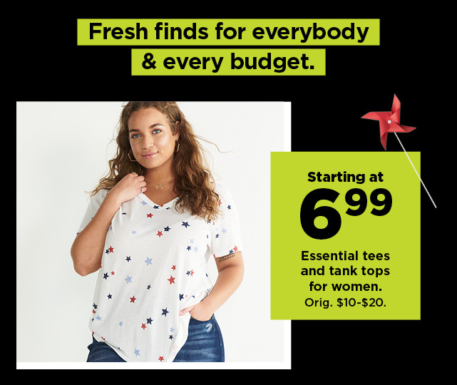 starting at 6.99 essential tees and tank tops for women. shop now.