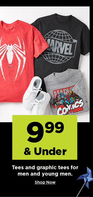 $9.99 and under tees and graphic tees for men. shop now.