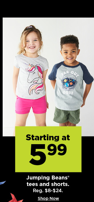 starting at $5.99 jumping beans tees and shorts. shop now.