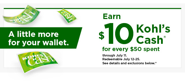 everyone gets $10 kohls cash for every $50 spent. shop now.