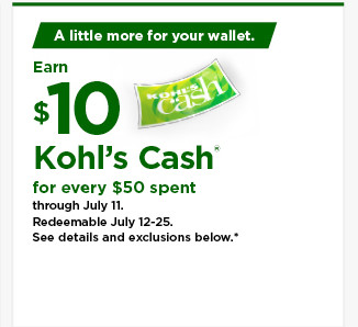 everyone gets $10 kohls cash for every $50 spent. shop now.