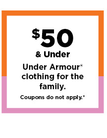 $50 and under under armour clothing for the family. shop now.