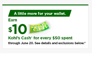 everyone gets $10 kohls cash for every $50 spent. shop now.