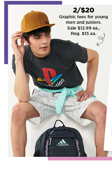 2 for $20 graphic tees for young men and juniors. shop now.