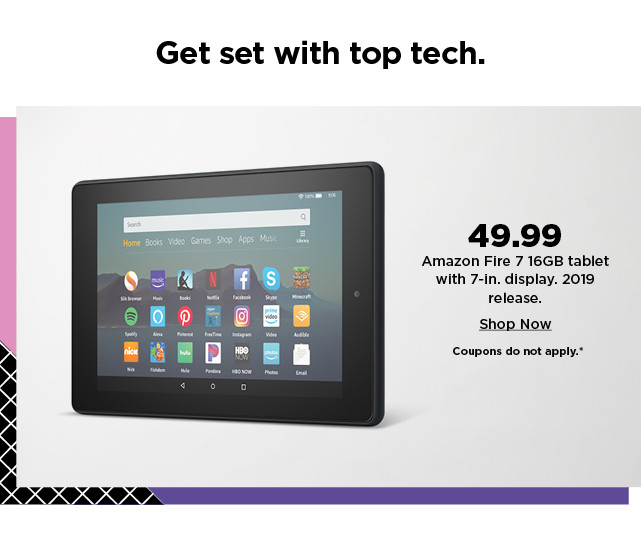 49.99 amazon fire 7 16GB tablet with 7 inch display. shop now.