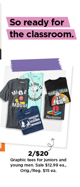 2 for $20 graphic tees for juniors and young men. shop now.