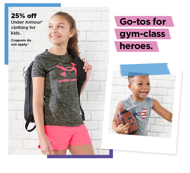25% off under armour clothing for kids. shop now.