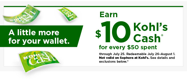 everyone gets $10 kohls cash for every $50 spent. shop now.