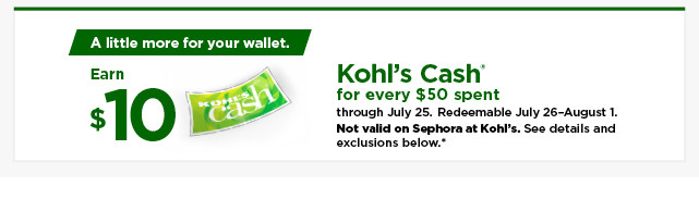 everyone gets $10 kohls cash for every $50 spent. shop now.