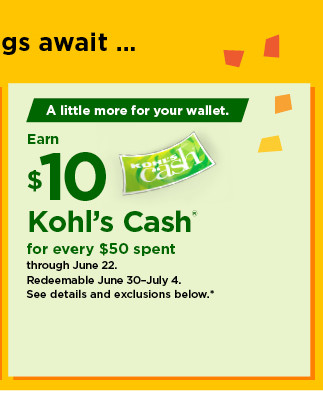 everyone gets $10 kohls cash for every $50 spent. shop now.