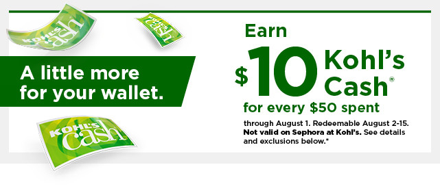 everyone gets $10 kohls cash for every $50 spent. not valid on sephora at kohl's. shop now.