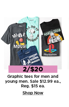 2 for $20 graphic tees for men and young men. shop now