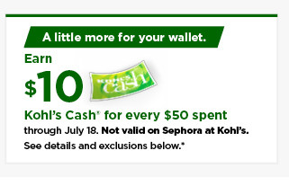 everyone gets $10 kohls cash for every $50 spent. shop now.