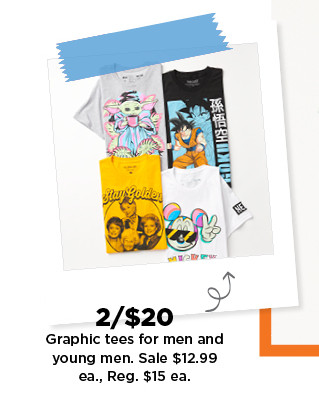 2 for $20 graphic tees for men and young men. shop now.