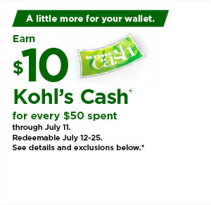 everyone gets $10 kohls cash for every $50 spent. shop now.