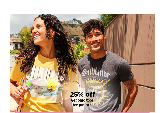 25% off graphic tees for juniors.  shop now.