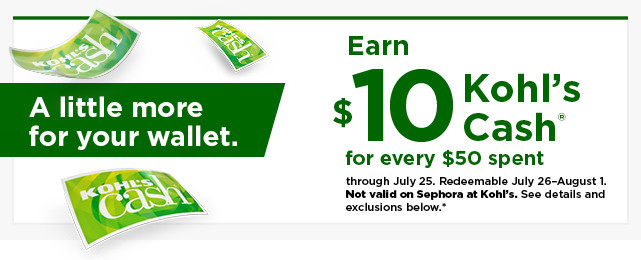 everyone gets $10 kohls cash for every $50 spent. shop now.