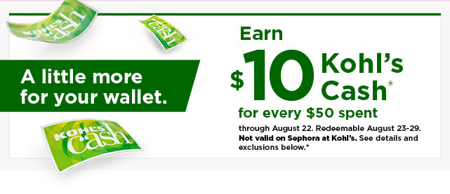 everyone gets $10 kohls cash for every $50 spent. not valid on sephora at kohls. shop now.