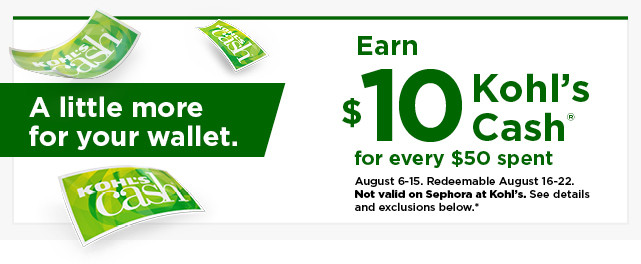 everyone gets $10 kohls cash for every $50 spent. not valid on sephora at kohls. shop now.