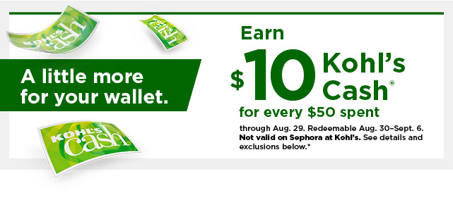 everyone gets $10 kohls cash for every $50 spent. not valid on sephora at kohls. shop now.