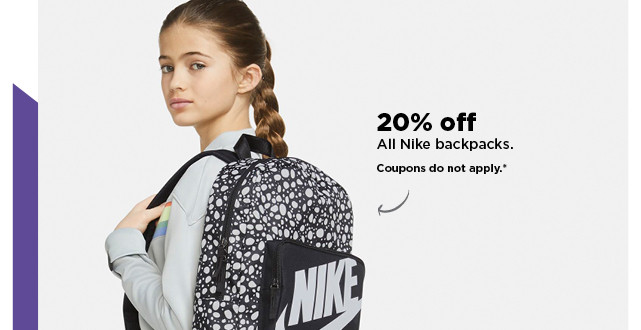 20% off all nike backpacks. shop now.