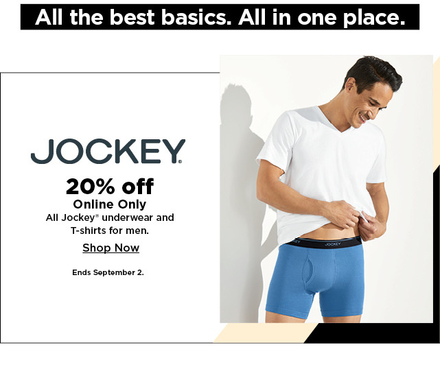20% off jockey underwear and T shirts for men. shop now.
