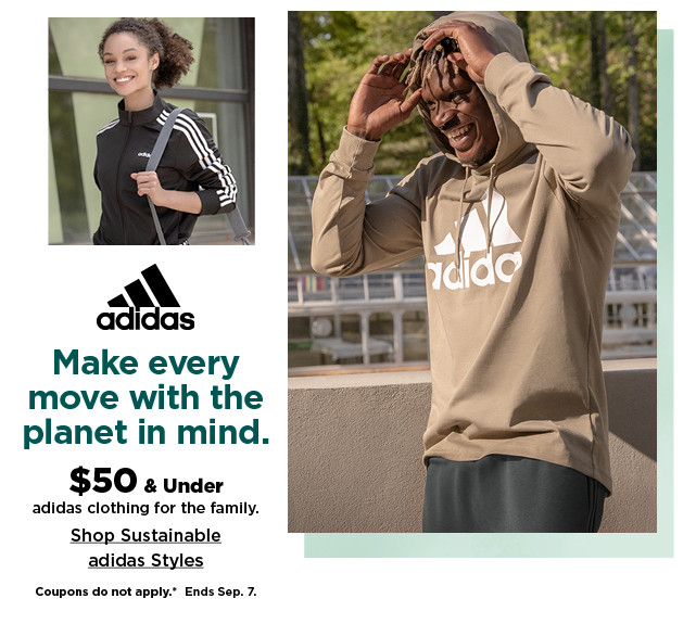 $50 and under sustainable adidas clothing for the family. shop now.