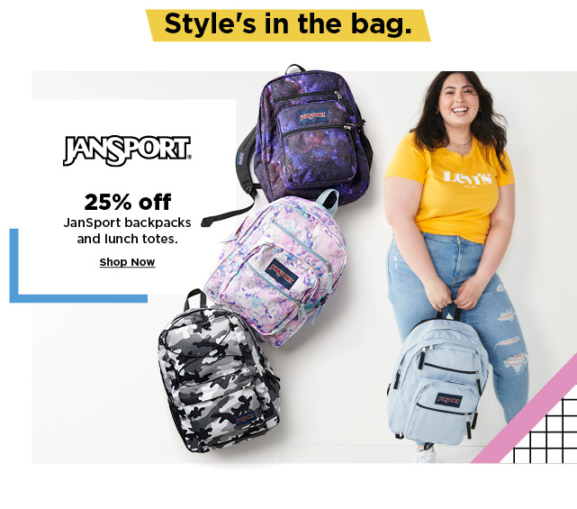 25% off jansport backpacks and lunch totes. shop now.