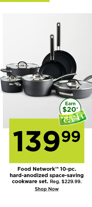 139.99 food network 10 piece hard anodized space saving cookware set. shop now.