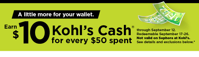 everyone gets $10 kohls cash for every $50 spent. not valid on sephora at kohls. shop now.