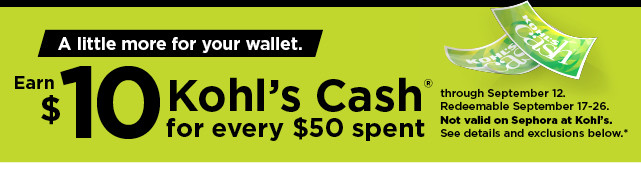 everyone gets $10 kohls cash for every $50 spent. not valid on sephora at kohls. shop now.