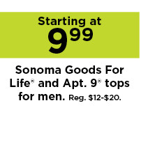 starting at $9.99 sonoma goods for life, croft and barrow and apt. 9 tees for men. shop now.