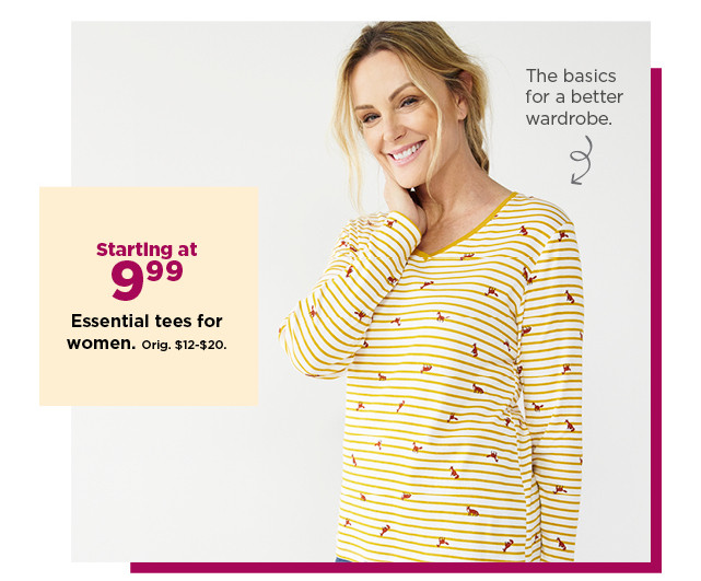 starting at 9.99 essential tees for women. shop now.