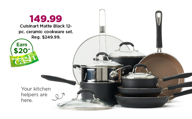 149.99 cuisinart matte black 12 piece ceramic cookware set. shop now.