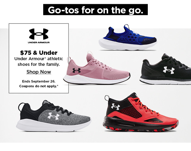 $75 and under under armour athletic shoes for the family. shop now.