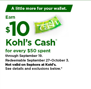 everyone gets $10 kohls cash for every $50 spent. not valid on sephora at kohls. shop now.