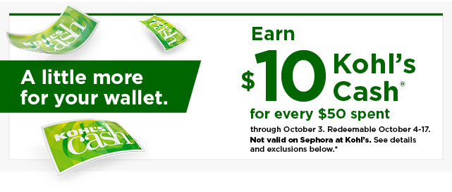 everyone gets $10 kohls cash for every $50 spent. not valid on sephora at kohls. shop now.
