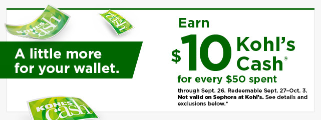 everyone gets $10 kohls cash for every $50 spent. not valid on sephora at kohls. shop now.