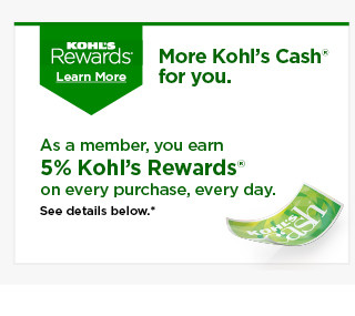 more kohls cash for you on every purchase. learn more.