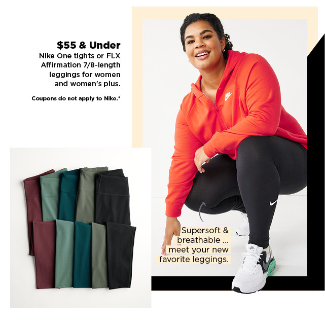 $55 and under nike one tights or flx affirmation 7/8 inch length leggings for women. shop now.