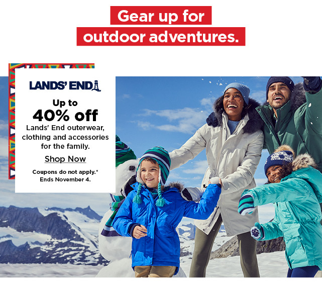 up to 40% off lands end outerwear, clothing and accessories for the family. shop now.