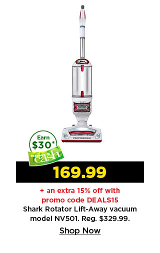 169.99 plus take an extra 15% off with promo code DEALS15 on shark rotator lift away vacuum. shop now.